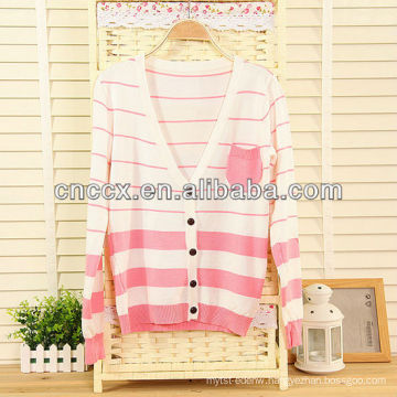 12STC0702 striped womens half cardigan sweater